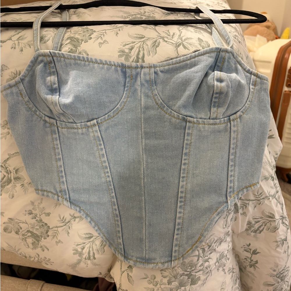 Light Wash Denim Corset Top
